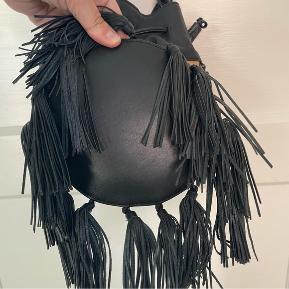 Loeffler Randall Tan and Black Fringe Bucket Bag - Picture 3 of 4
